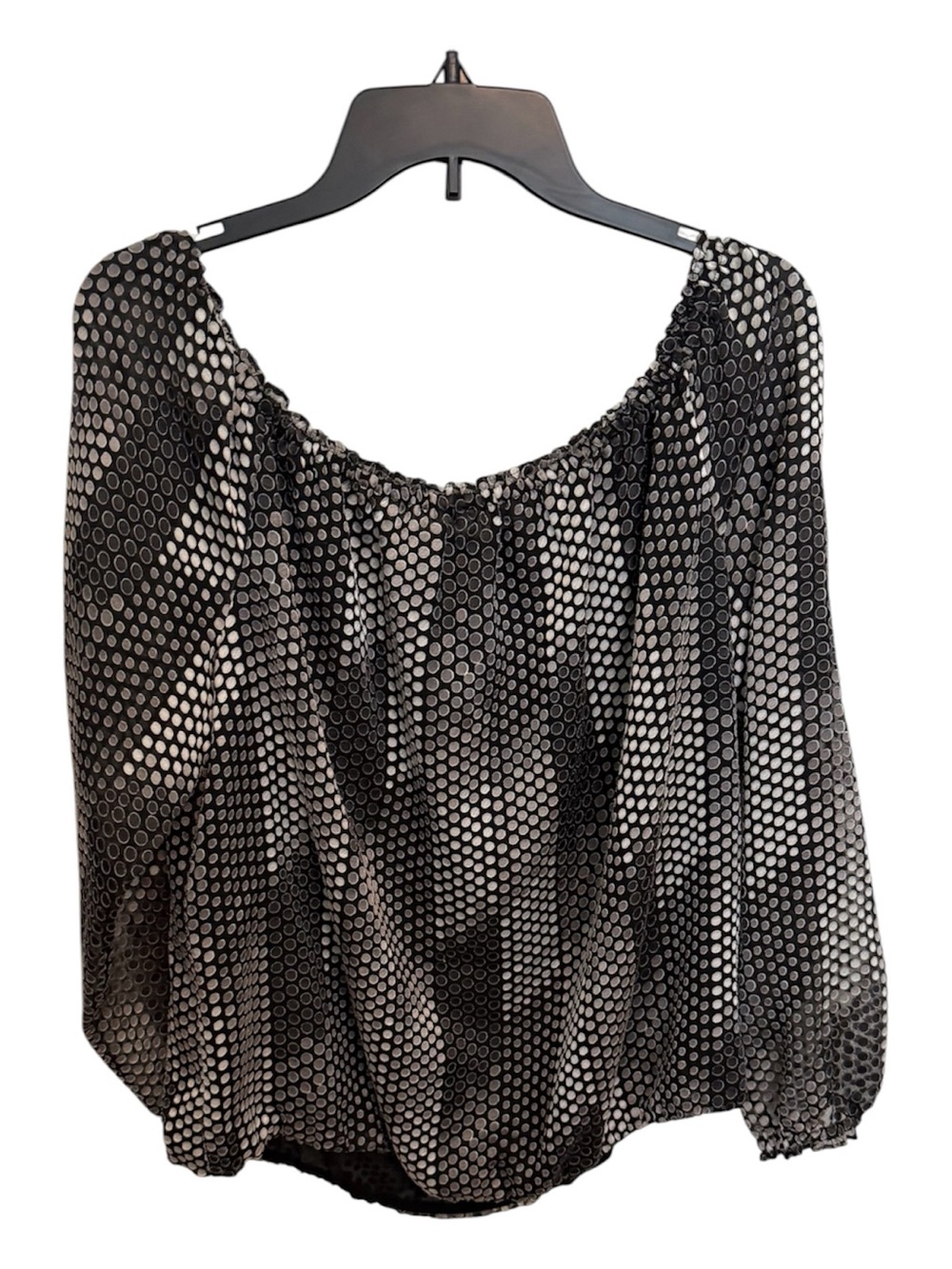 White House Black Market Black & White Polka Dot Off-Shoulder Blouse